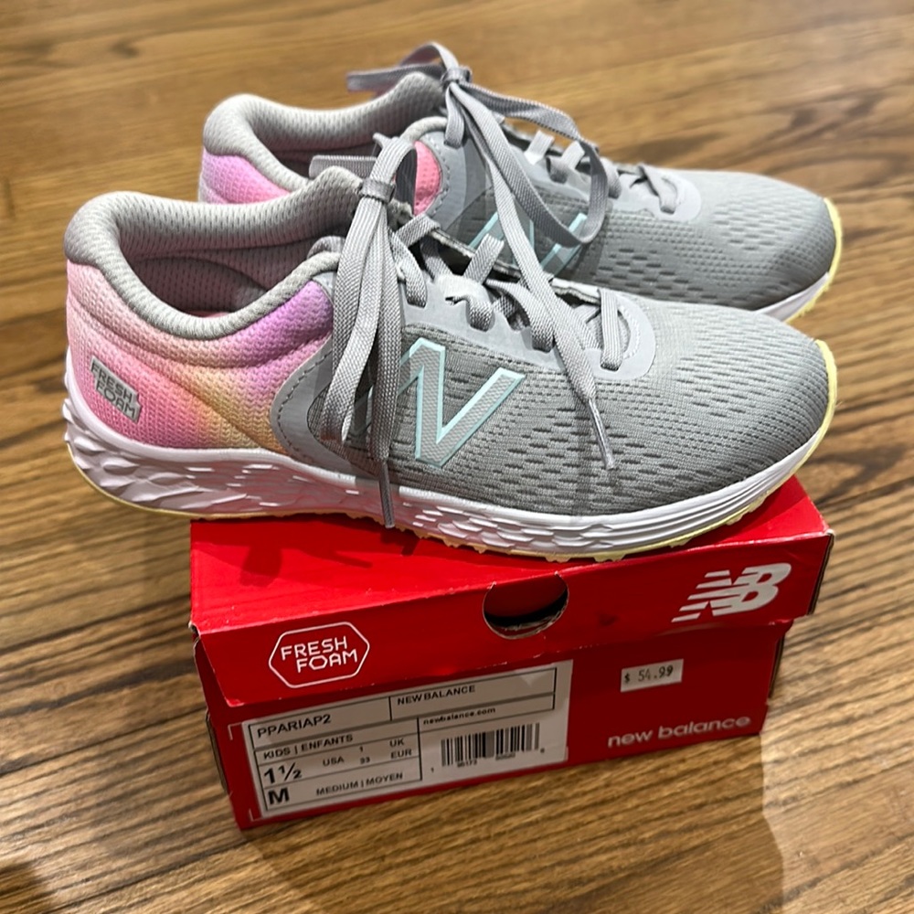 New Balance gray pink and yellow